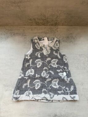 Baby Dior Sleeveless Grey Plaid Dress with White Floral Embroidery